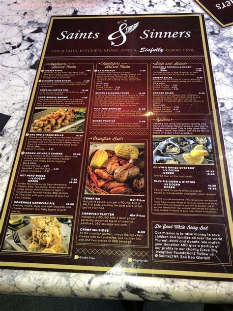 saints and sinners restaurant menu